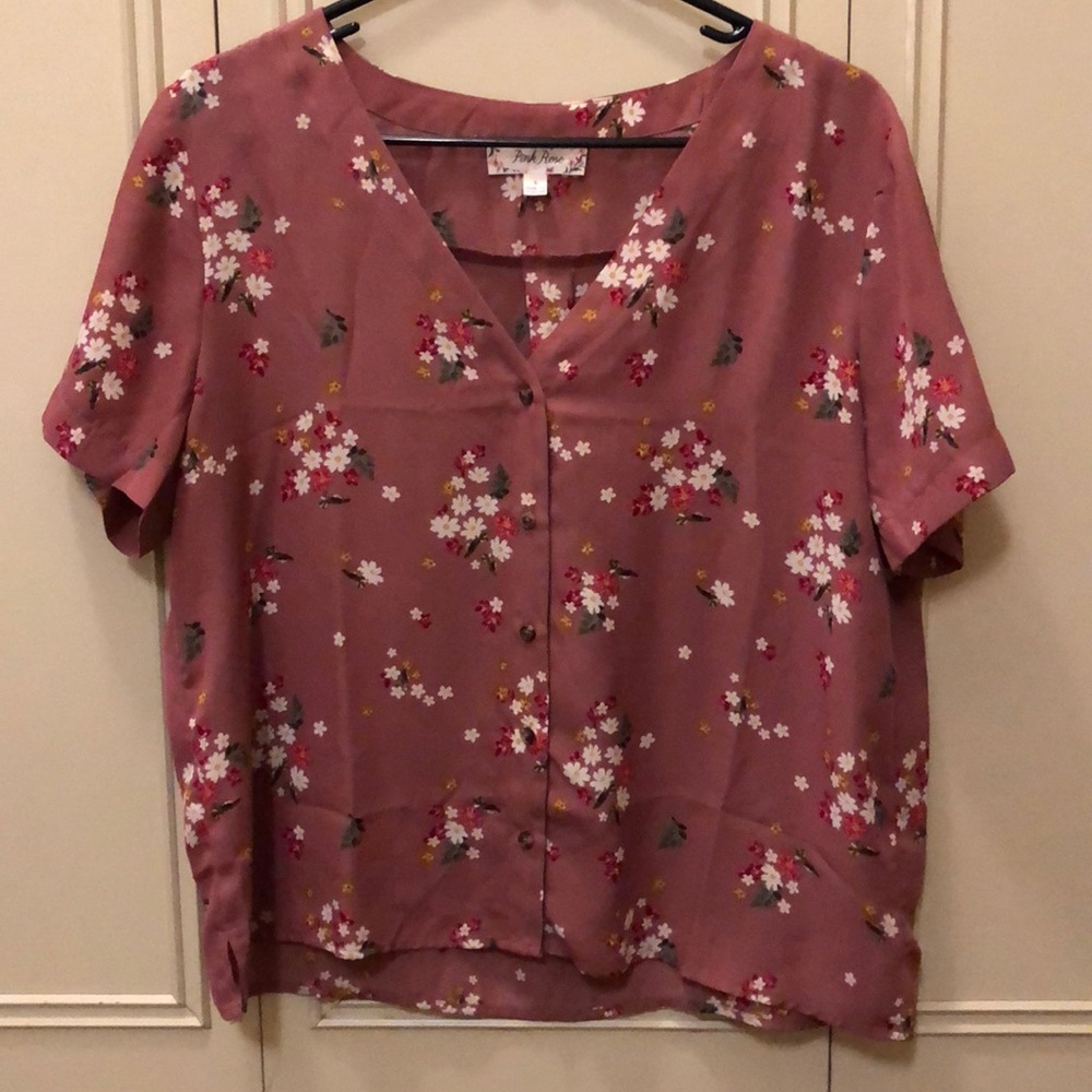 Pink floral blouse